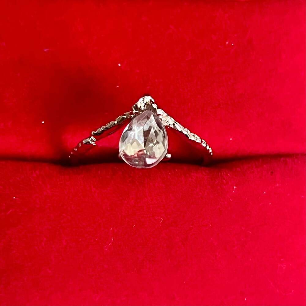 Pear Cut Crystal Ring Silver Tone Ring Size 6
